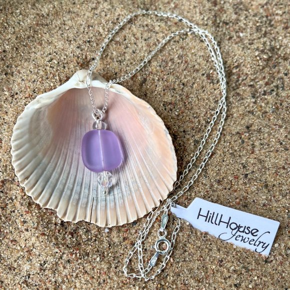 Purple Sea Glass Necklace Sterling Silver Chain Handmade - Picture 4 of 4